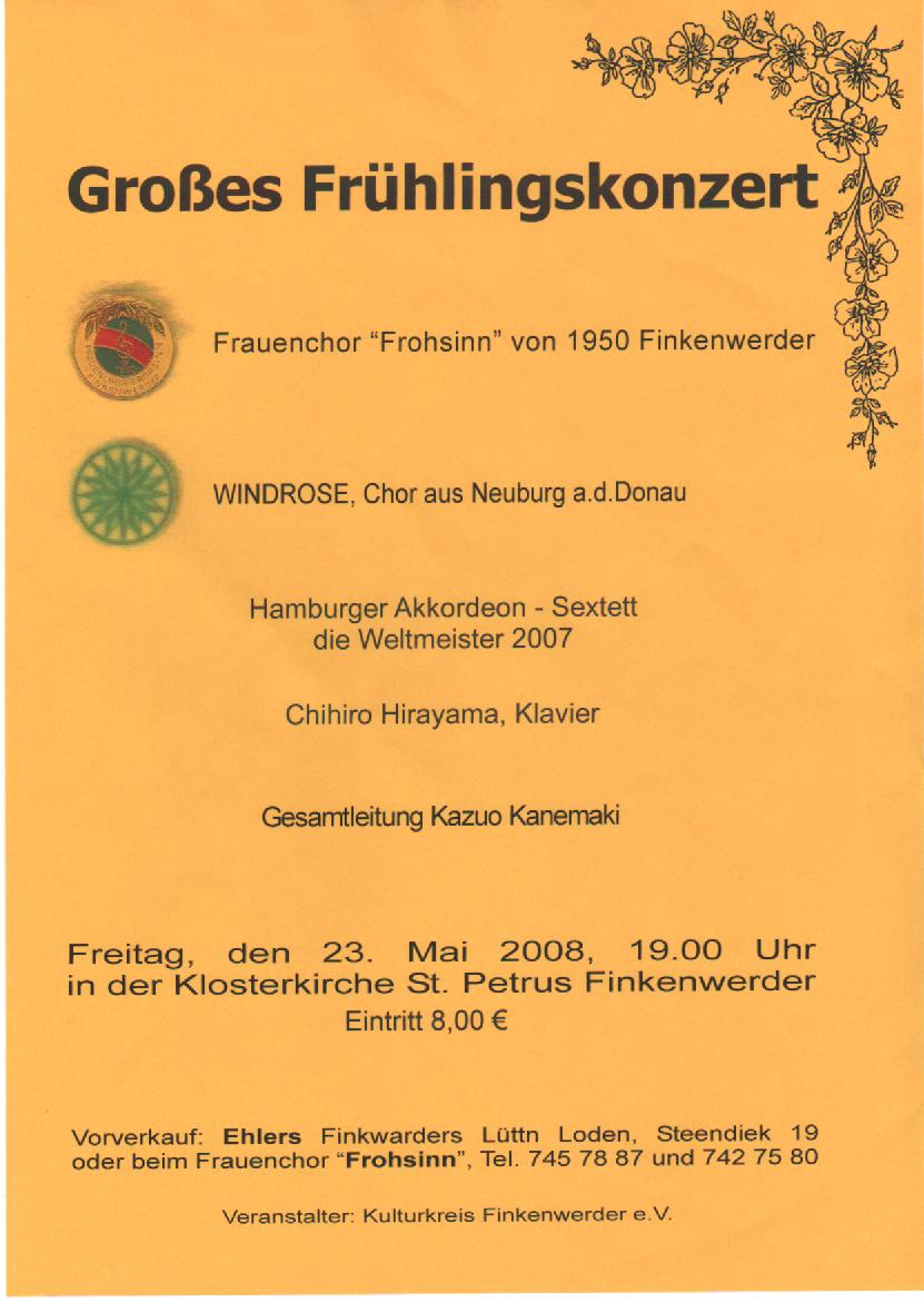 Konzertplakat: Frohsinn und Windrose singen in Finkenwerder